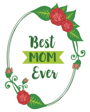 Gelmiş geçmiş en iyi annenin duvar kağıdı dekoru kırmızı gül çelenk çerçeveli posteri. Vektör