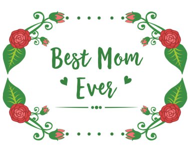 Gelmiş geçmiş en iyi annenin duvar kağıdı dekoru kırmızı gül çelenk çerçeveli posteri. Vektör