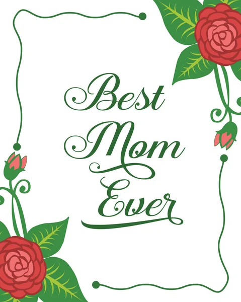 Листівка-запрошення найкраща мама коли-небудь, з елегантною червоною квітковою рамкою. Векторні — стоковий вектор