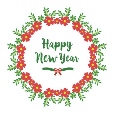 Kırmızı çiçek desenli yeni yılın tebrik kartı süslemesi. Vektör