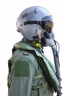 savaş pilotu kask ve takım beyaz arka plan üzerinde izole