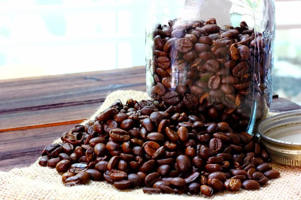 Közelről Pörkölt Kávébabot Kávébab Üvegpalackban Biogazdaságból Származó Aroma Kávé Magas — Stock Fotó