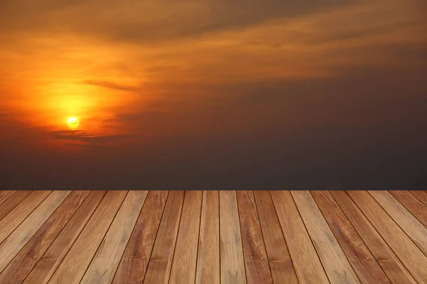 Sun Set Sea Background Perspective Empty Wood Floor — Stock Photo, Image