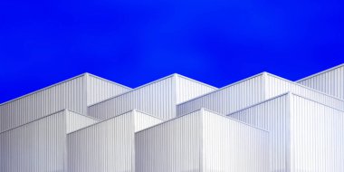 Mimari tasarım kare şekilli kıvrımlı duvar geometrik binası. Fabrika deposu, güzellikle ilgili bir nokta yaratmak için dokularla kaplanmış.