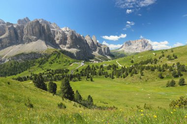 view of the alpine pass Passo di Gardena in Dolomites, Italy clipart