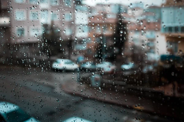Regen Weergave Door Raam — Stockfoto