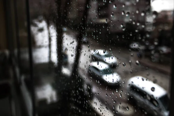 Deszcz Widok Przez Okno — Zdjęcie stockowe