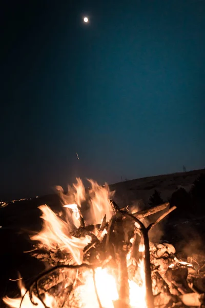 Campamento Fuego Naturaleza Noche — Foto de Stock