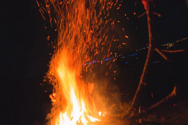 Acampamento Fogo Natureza Noite — Fotografia de Stock