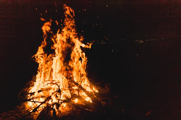 Acampamento Fogo Natureza Noite — Fotografia de Stock