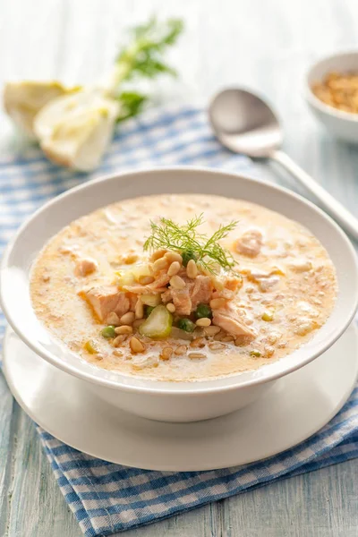 Creamy salmon soup. — Stock Image Creamy salmon soup. Royalty Free Stock Photos