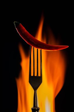 çatal üzerinde kırmızı biber biber.