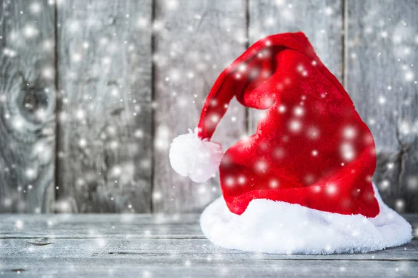 Santa Claus Hat Grey Wooden Background — Stock Photo, Image