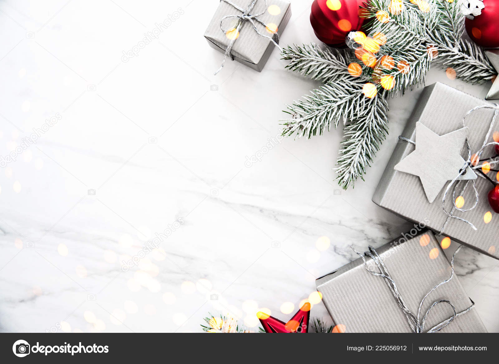 Christmas Silver Handmade Gift Boxes White Marble Background Top View Stock  Photo by ©elenadesigner 225056912