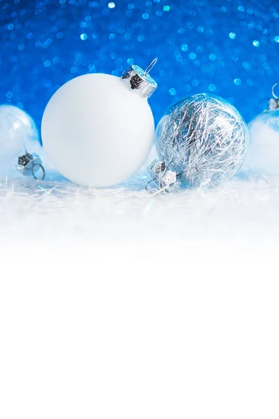 White Silver Christmas Decorations Blue Background — Stock Photo, Image