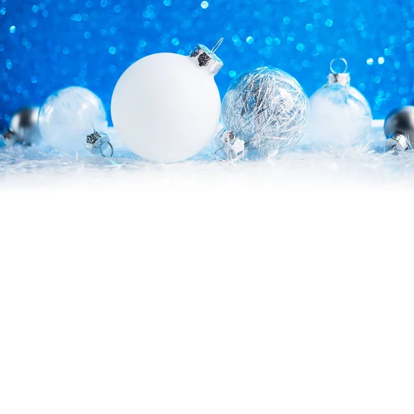 White Silver Christmas Decorations Blue Background — Stock Photo, Image
