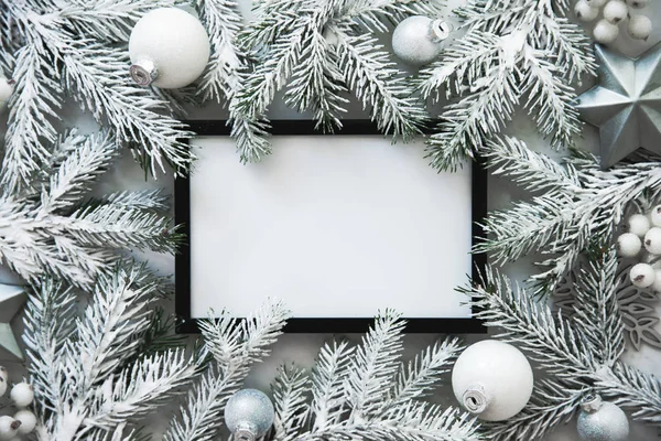 Sfondo Cornice Natale Con Albero Natale Decorazioni Natalizie Buon Natale — Foto Stock