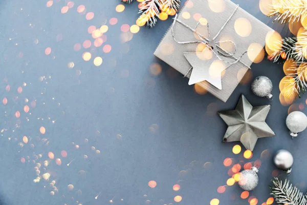 Neşeli Noel ve mutlu tatil tebrik kartı, çerçeve, banner. Yeni yıl. Noel el yapımı hediye. Kış tatil tema. Düz yatıyordu.