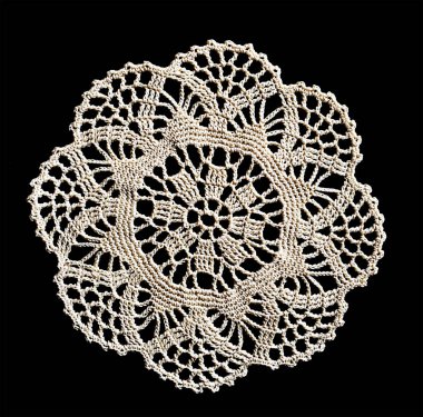 White decorative lace fabric. Design elements isolated on black background. clipart
