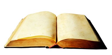 Boş eski kitap. Beyaz arka plan üzerinde izole tasarım öğeleri.