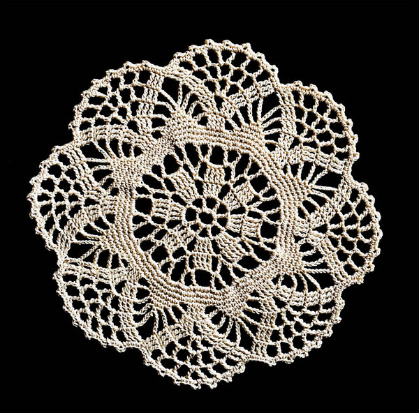 White decorative lace fabric. Design elements isolated on black background.