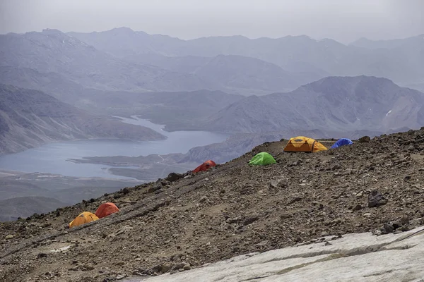 Vue Panoramique Tentes Colorées Sur Montagne — Photo