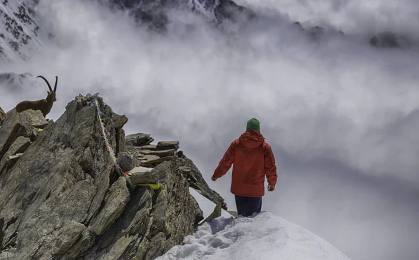 Dağlarda sırt çantalı bir adam.