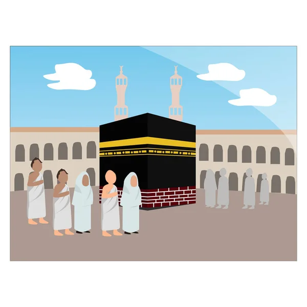 Hajj Muselman Runt Kaaba Islamiska Hälsning Vektor Illustration — Stock vektor