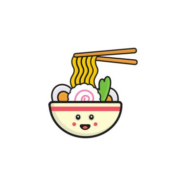 Bir kase ramen eriştesinin vektör çizimi. yemek restoranının logo simgesi vektör şablonu.