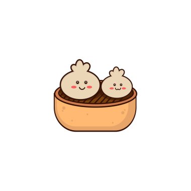 Gülümseyen sevimli bir Dim Sum logosu. Vektör düz çizgi film karakteri çizim simgesi tasarımı. 