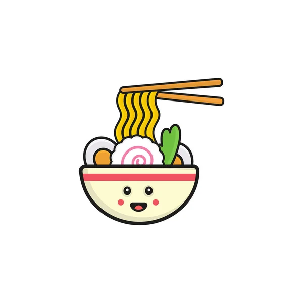 Bir kase ramen eriştesinin vektör çizimi. yemek restoranının logo simgesi vektör şablonu.