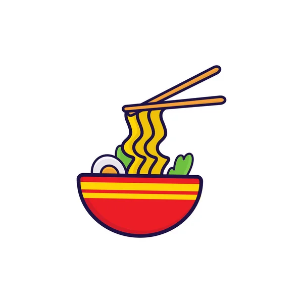 Illustrazione Vettoriale Una Ciotola Tagliatelle Ramen Cibo Ristorante Logo Icona — Vettoriale Stock