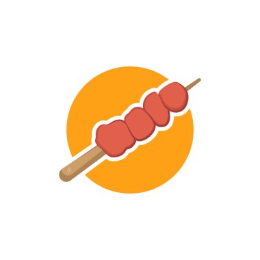 Satay vintage logo tasarımı konsepti, amblem satay ızgara logosu. Geleneksel yemek logosu.