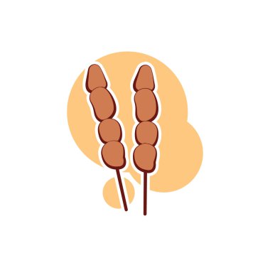 Satay vintage logo tasarımı konsepti, amblem satay ızgara logosu. Geleneksel yemek logosu.