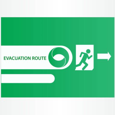 Tahliye güzergahı bildiriminin illüstrasyon posteri. Vektör. arkaplan.