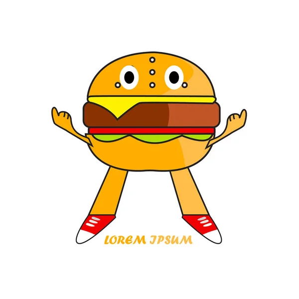 Komik Kedi Burger Logosu Hamburger Logo Vektör Illüstrasyonu — Stok Vektör