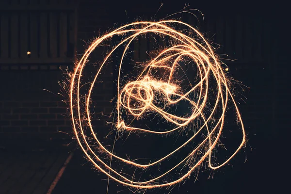 Circles drawn out using a sparkler — Stock Photo, Image