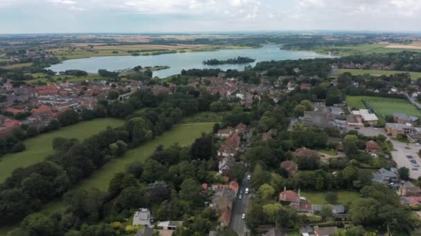 Aerial view of Hornsea Mere, the largest freshwater lake in Yorkshire, England — Stock Video