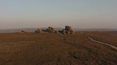 Wheel Stones üzerinde güzel gün batımı - Peak District Ulusal Parkı, İngiltere