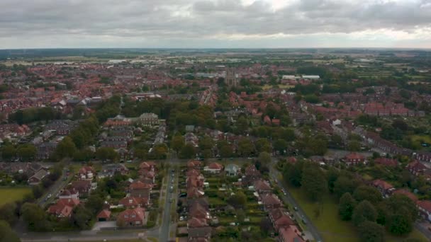 Aerial view of Beverley Minster and the surrounding town in East Yorkshire, UK - 2019 — Stock Video