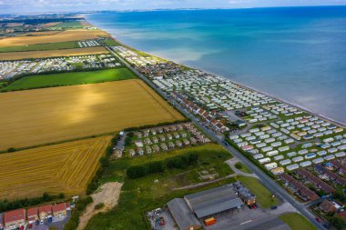 Hornsea Town plaj boyunca tatil römork evlerin Havadan Görünümü