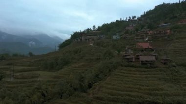Aerial drone footage of rice terraces in Sapa, Northern Vietnam -October 2019