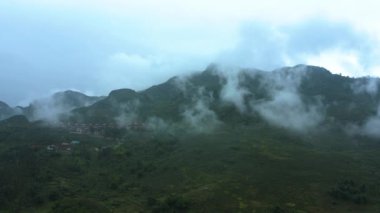 Aerial drone footage of rice terraces in Sapa, Northern Vietnam -October 2019