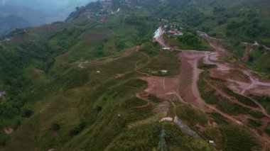 Aerial drone footage of rice terraces in Sapa, Northern Vietnam -October 2019