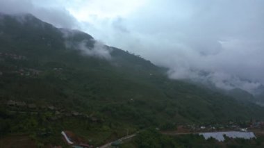 Aerial drone footage of rice terraces in Sapa, Northern Vietnam -October 2019