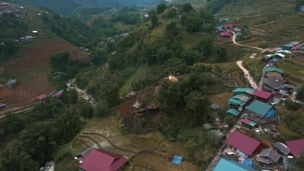 Aerial Drone footage of Cat Cat Village near Sapa in Northern Vietnam - October 2019 — Stock Video