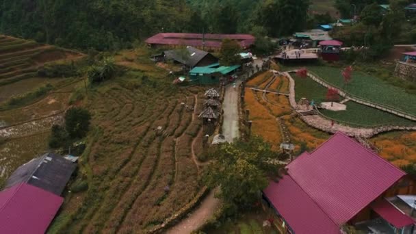 Zdjęcia z dronów lotniczych Cat Cat Village w pobliżu Sapa w północnym Wietnamie - październik 2019 — Wideo stockowe
