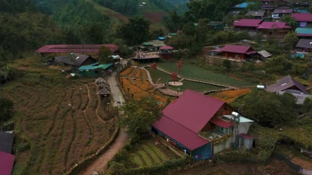Aerial Drone footage of Cat Cat Village near Sapa in Northern Vietnam - October 2019 — Stock Video