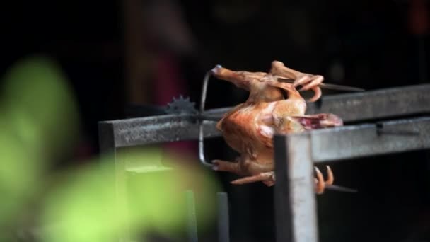 Курица на гриле у костра на улицах Сапа и Кэт-Виллидж, Вьетнам — стоковое видео