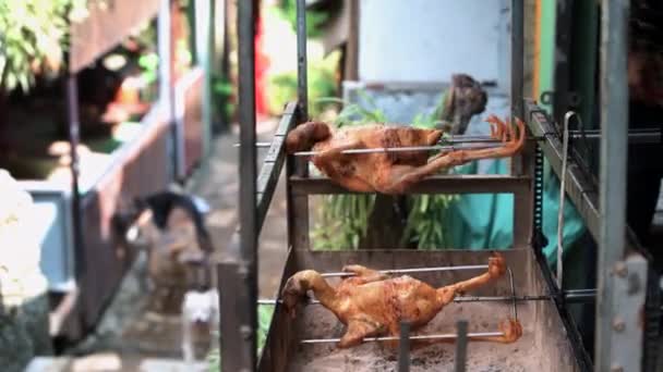 Pollo a la parrilla sobre un fuego en las calles de Sapa y Cat Cat Village, Vietnam — Vídeos de Stock